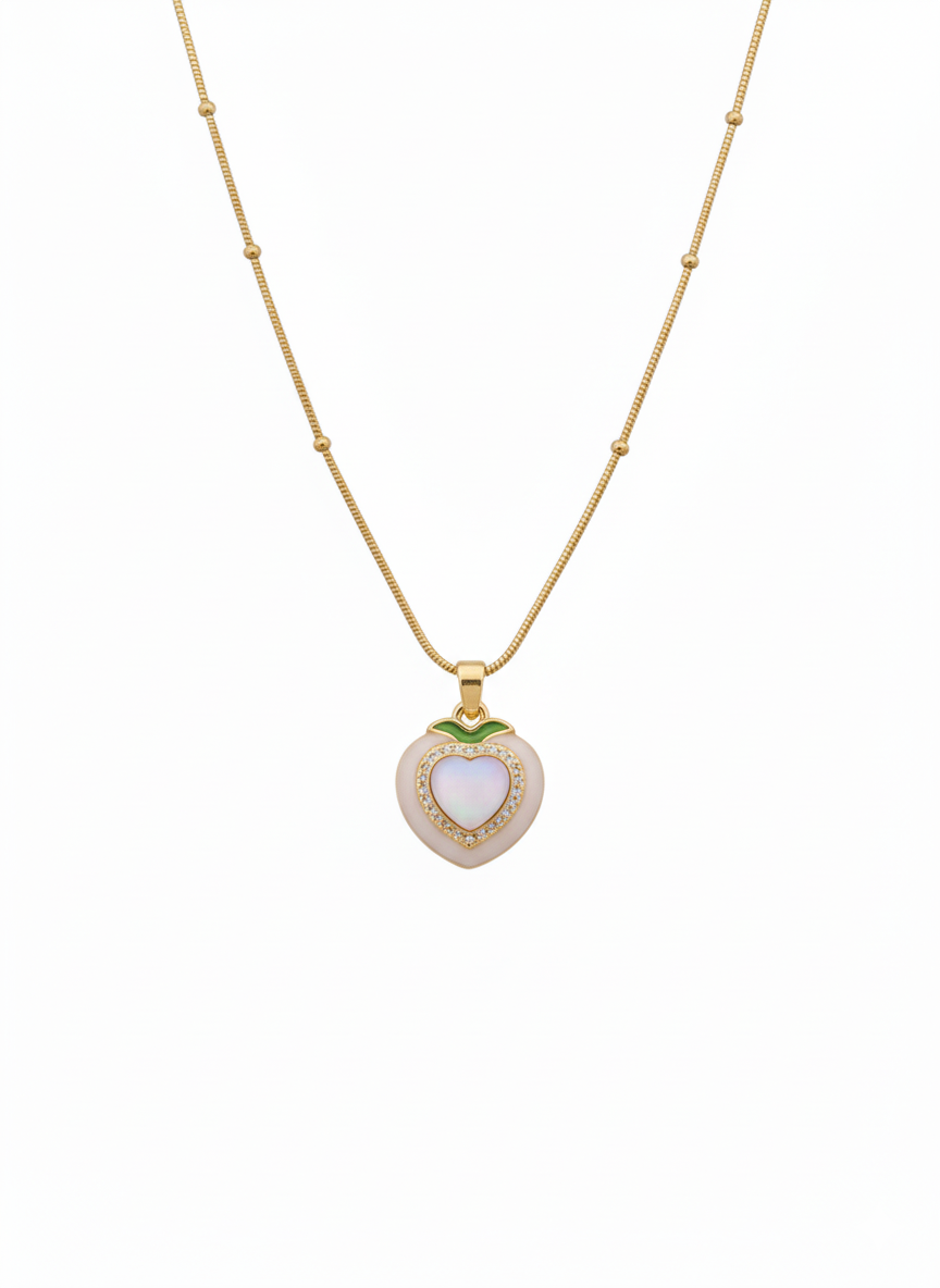 Peach Heart Pendant with Neck Chain