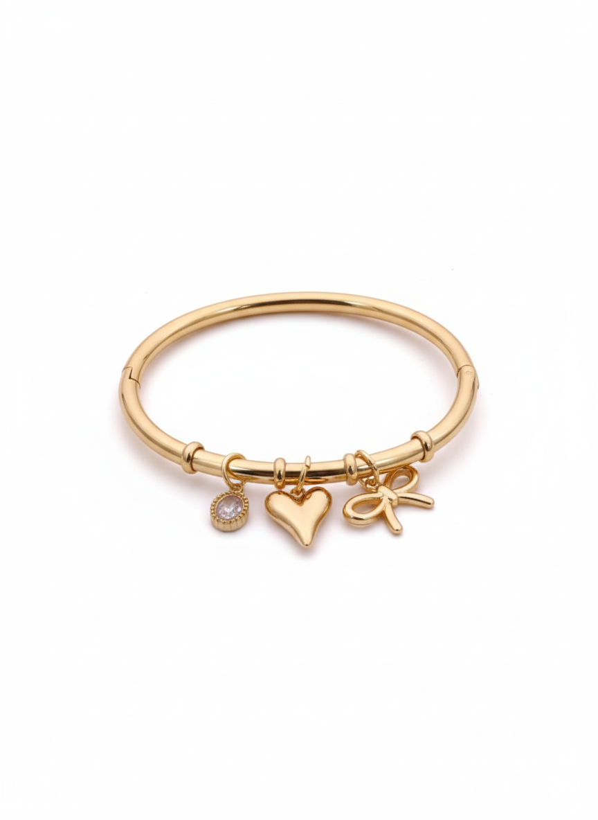 Bow Heart Charm Bracelet