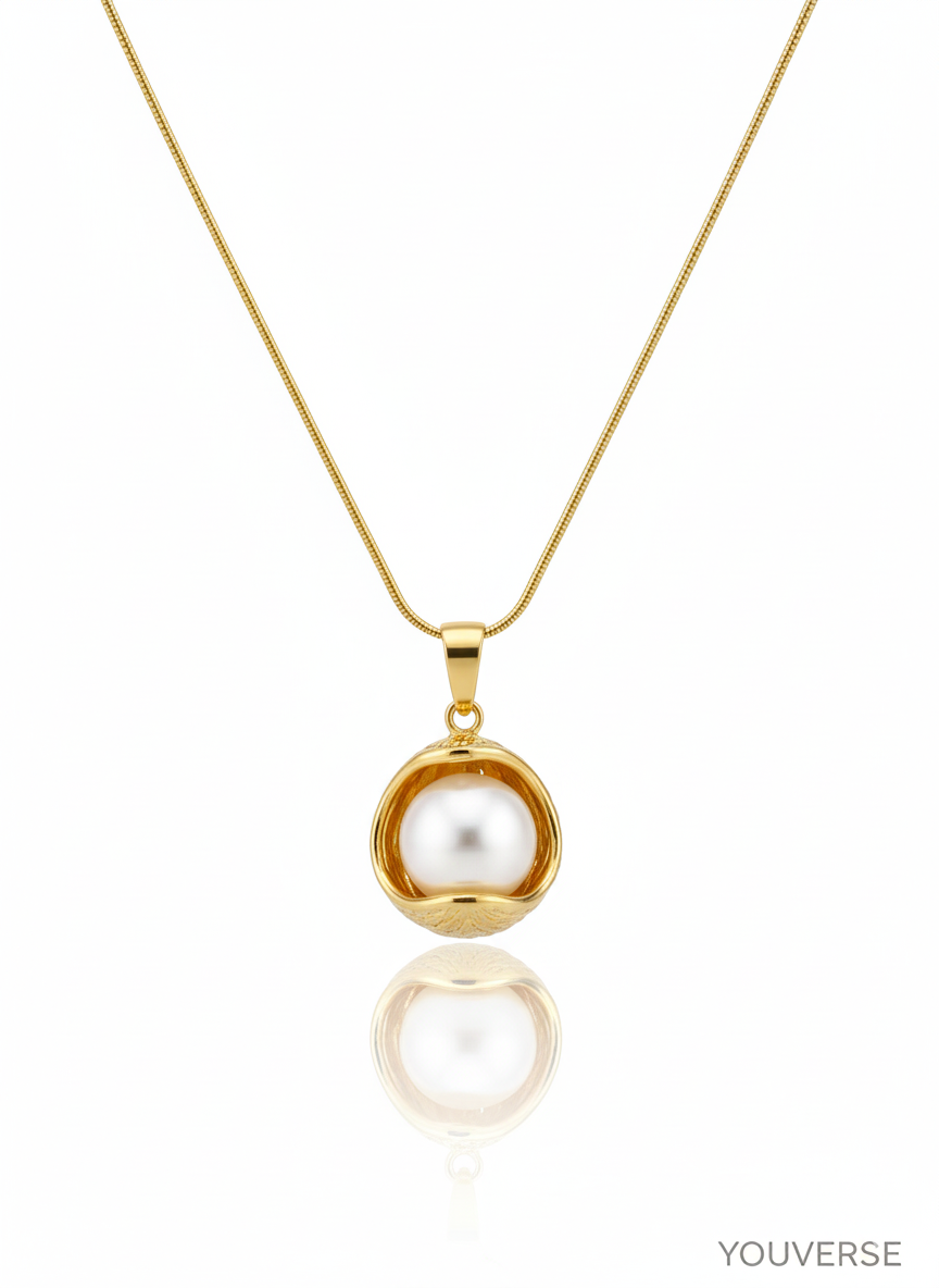 Golden Cage Pendant with Pearl