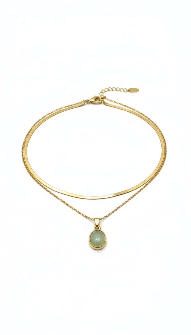 Serenity Stone Layered Necklace with Snake Chain