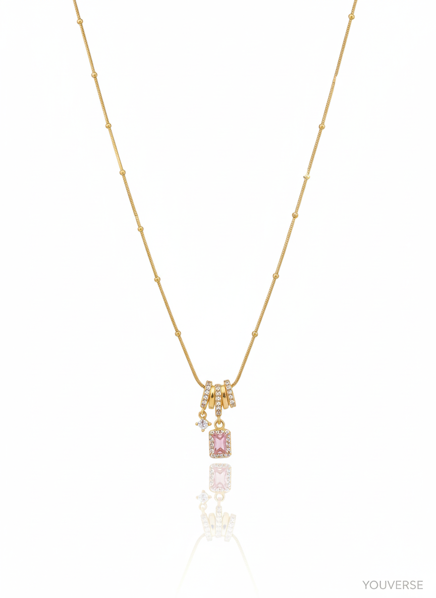 Charm and Pink Rectangular Stone Pendant