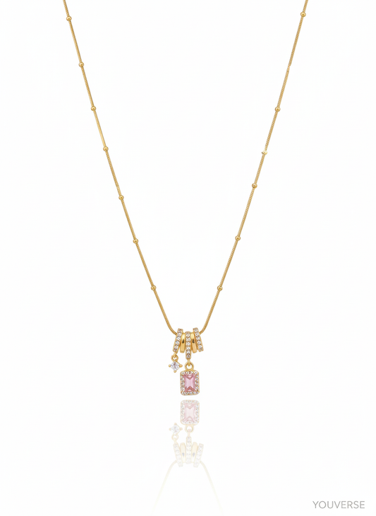 Charm and Pink Rectangular Stone Pendant