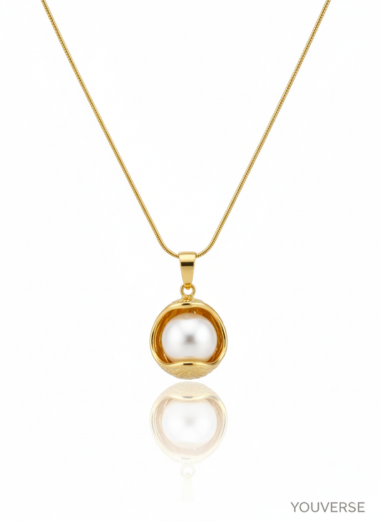 Golden Cage Pendant with Pearl