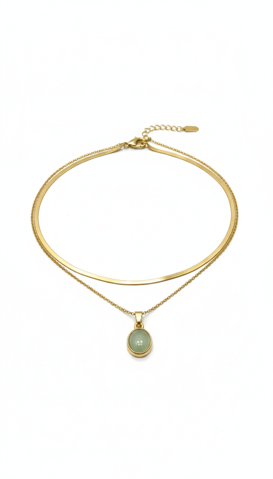 Serenity Stone Layered Necklace with Snake Chain